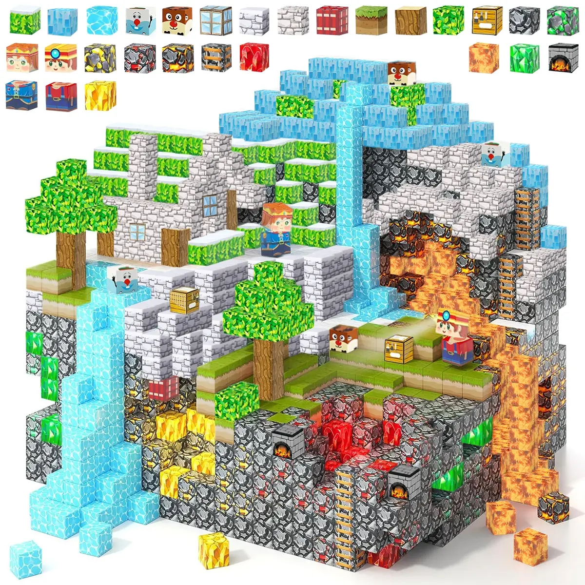 Ice Lava Themed Magnetic Building Blocks Set - STEM Sensory Cubes, ABS Material Sensory Play Construction Toys, Creative Magnetic Blocks, Building Block Model, Building Block Sets, Perfect Christmas/New Year/Birthday Gifts for Boys & Girls