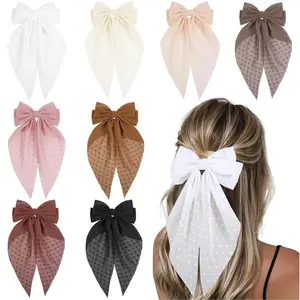 Hair Bow for Women Clips Bulk, Big Ribbon Bows with Long Tail,  Bow Hair Accessories 8 count