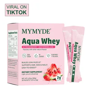 MYMYDE: Proteina de suero aislada en polvo enriquecidacon peptidos de colageno y enzimas digestivas, mezcla parabebida con sabor a fresa y sandia, 30 raciones