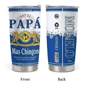 "Soy El Papá Mas Chingon" 20oz Insulated Stainless Steel Tumbler with Lid - Mexican Beer Style Coffee Mug - Soccer Fan Father's Day Gift for Dad, Abuelo - Unique Father's Day, Birthday Gift for Latino Dad, Soccer Lover
