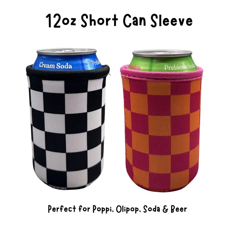 12oz Can Cooler & Coffee Sleeve | Cute Checkered Drink Sleeve | Insulated, Sweat-Proof & Reusable | Washable Beverage Holder for Soda, Coffee & Energy Drinks