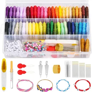 488 count String Bracelet Making Kit, Friendship Bracelet String Kit with 50 Skeins Embroidery Floss Cross Stitch Thread, 400 count Friendship Bracelet Beads, 37 count Embroidery Tools