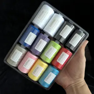 12PCS/Pack 40S2 Polyester Sewing Thread, 1000m/Roll, Dyed Thread Core Multicolor Black White, Ideal for Domestic Sewing Machines & DIY HandyCrafts Hand Stitched Sewing Clothes Repairing, Length and quantity
