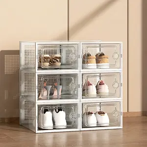 2026 new stackable transparent shoe box white 6-pack space-saving household storage storage box