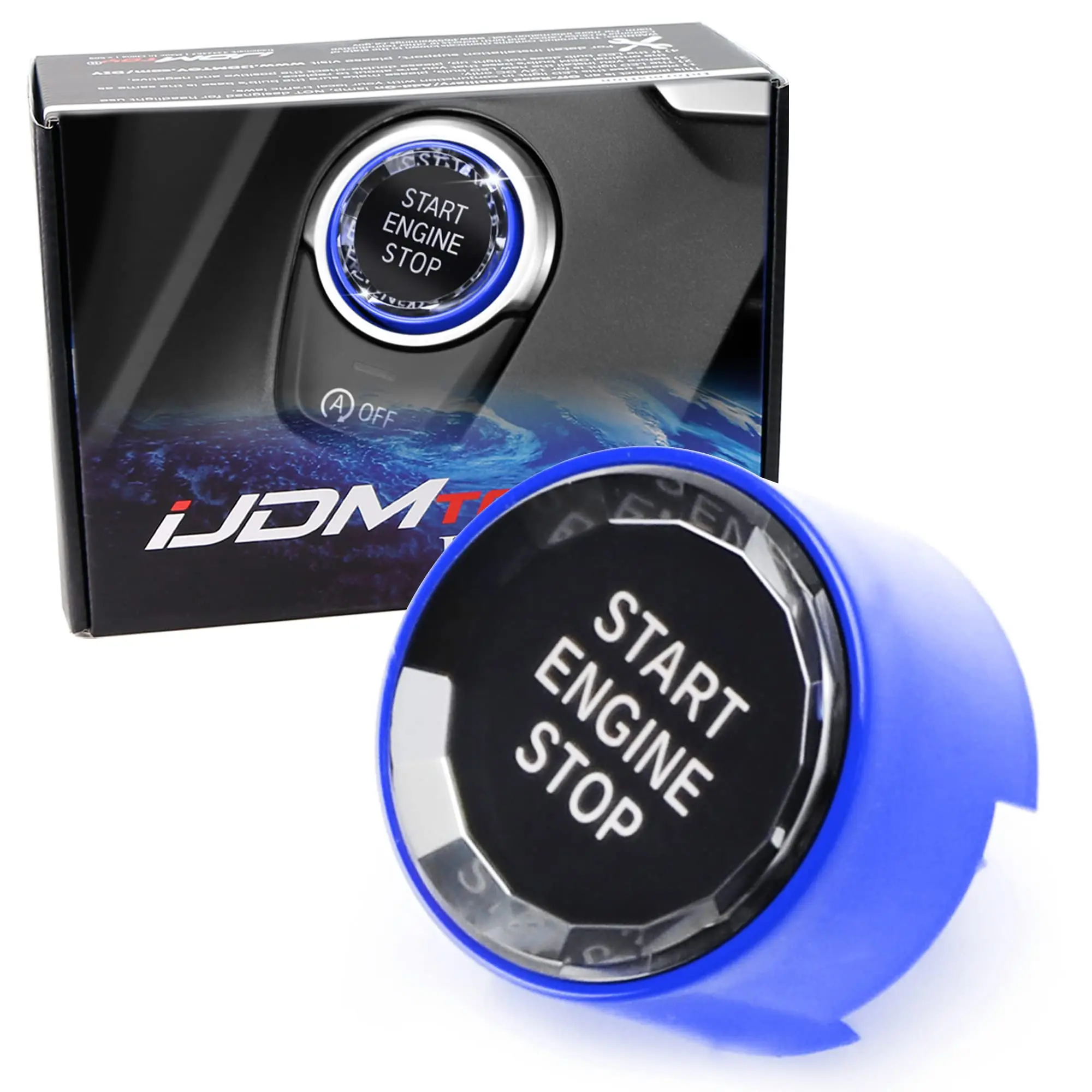 iJDMTOY (1) Crystal Diamond Reflective Engine Push Start Button w/Blue Trim For BMW F/G Chassis Code 2 3 4 5 7 Series, X1 X2 X3 X4 X5 X6 w/Auto Start/Stop Feature