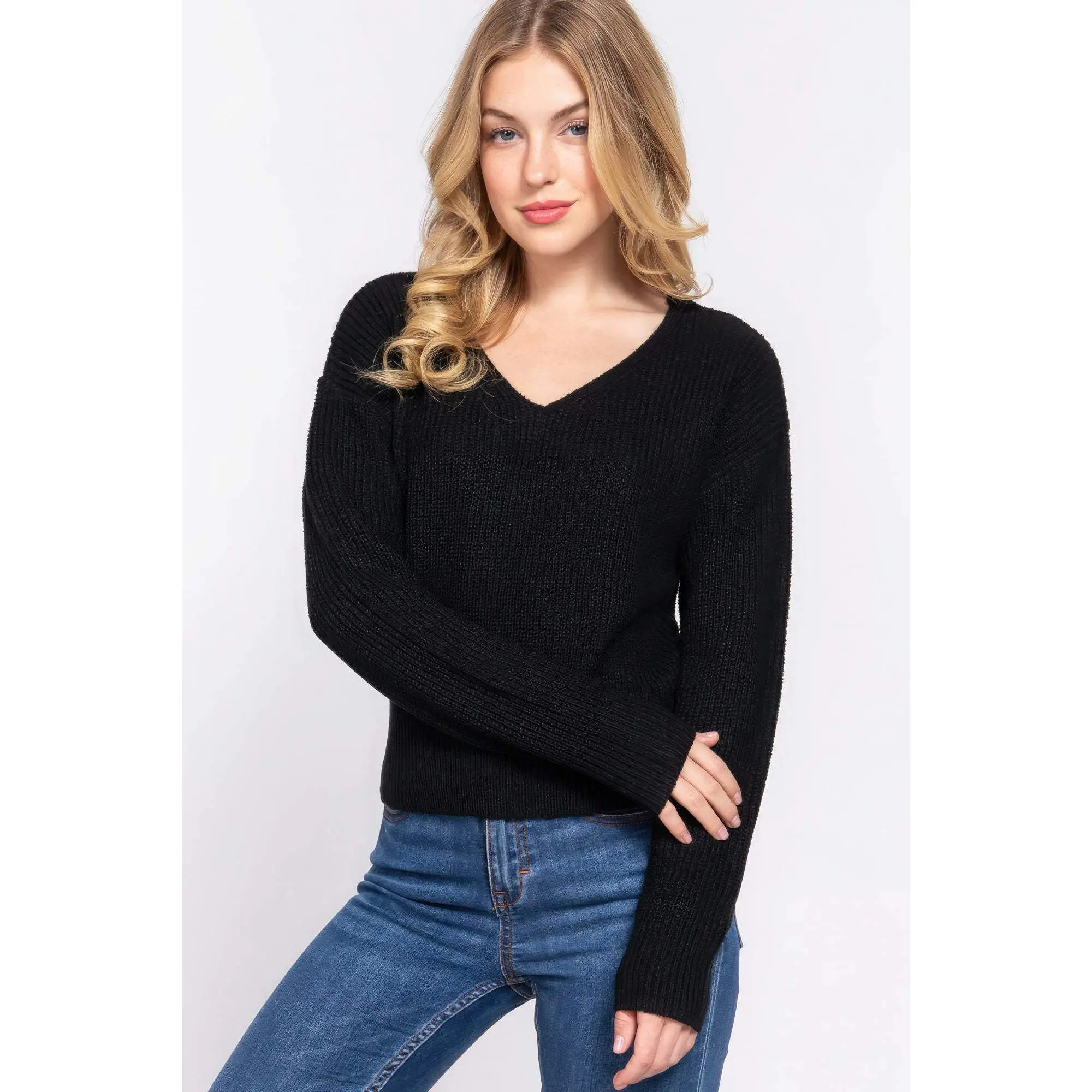 Dolman Slv Strappy Open Back Sweater