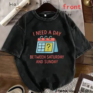 Comfy Washed Tee Printed with Funny 'Extra Day Between Saturday and Sunday' Saying