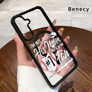 Magnetic Phone case Compatible With Samsung Galaxy S26 Edge S23 Ultra S24 Plus FE S25 S22+ Baseball Mom Spirit Pattern Non-Yellowing Shockproof Soft Silicone Transparent Acrylic Cover Supports Wireless Charging