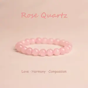 Rose Quartz Bracelet for Love & Good Vibes 4mm 6mm 8mm 10mm Natural Crystal Beaded Bracelets for Women Friends Gifts Energy Healing Jewelry Emotional Harmony Compassion