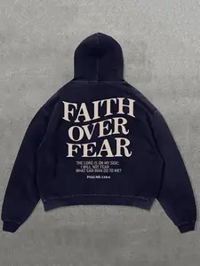 Vintage Faith Over Fear Graphic Acid Washed Jesus Hoodies Wash Christian Merch Bible Verse Tees Church Hoodie Outfit Unisex Vintage Oversized Graphic Hoodie 2024 Cozy Winter Outfits