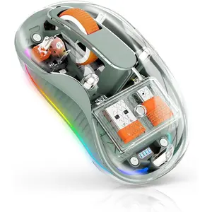 SQ-MUW005 Bluetooth Wireless Mouse, Transparent RGB Tri-Modes Mouse,Bluetooth & 2.4GHz for Multi Device, USB-C Receiver Ideal for MacBook/Laptops, Rechargeable, Silent, Portable, Cool LED, Ergonomic - Green