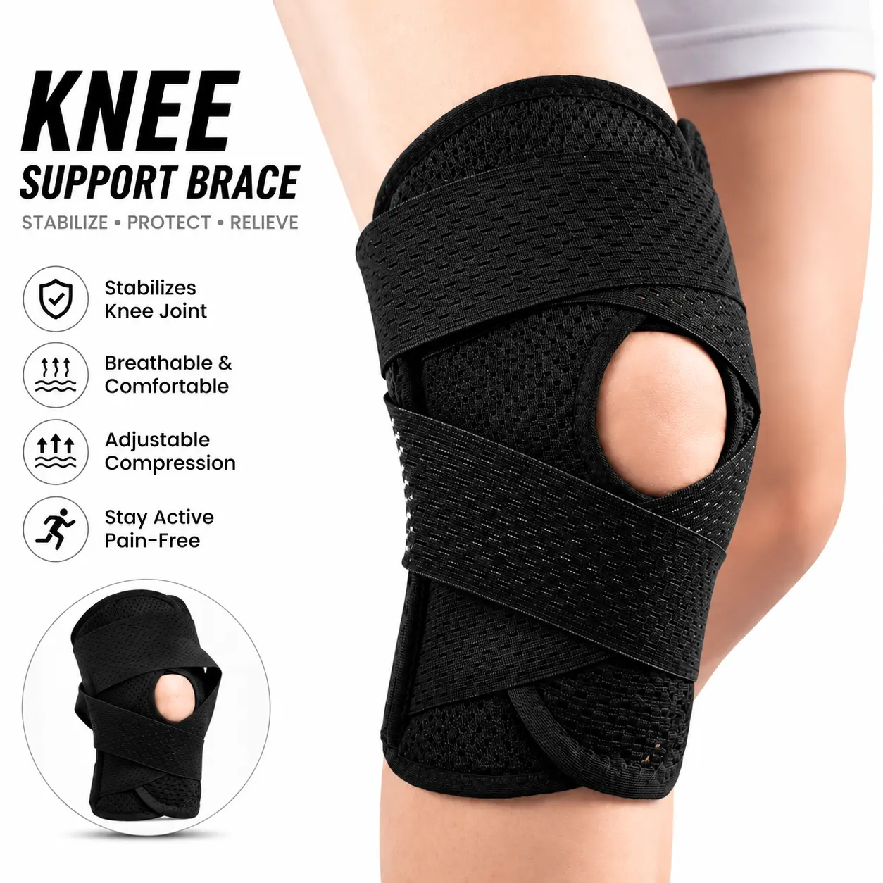 Breathable Adjustable Knee Brace with Side Stabilizers for Meniscal Tear, ACL-MCL Injuries, Arthritis Pain Relief & Recovery for Men and Women