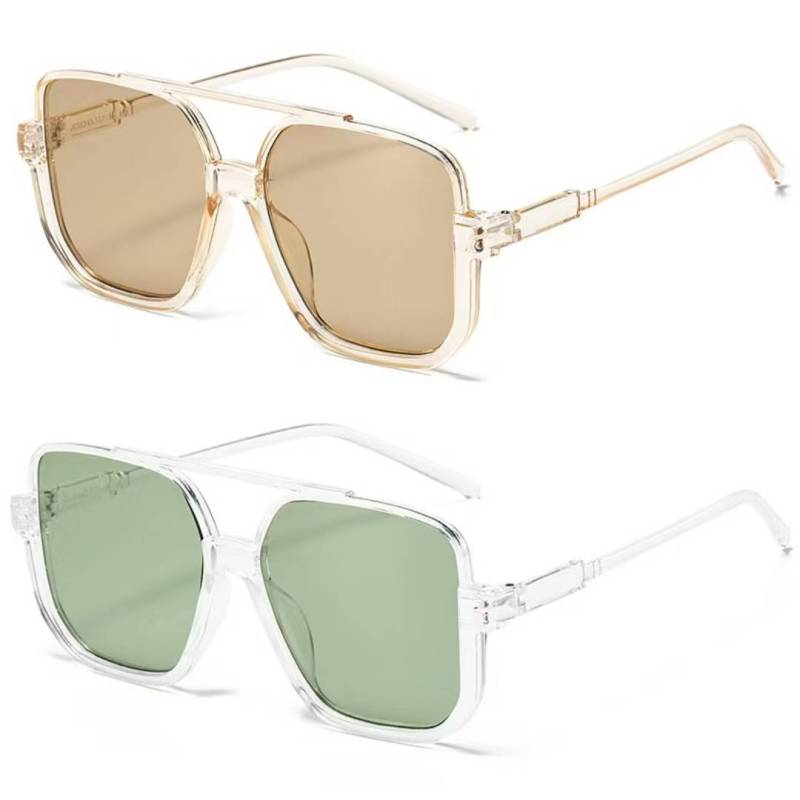 2-Pack Oversized Square Double Bridge Sunglasses,Fashion Y2K American Retro Versatile Casual Sun Glasses,UV Protection Aviator Shades