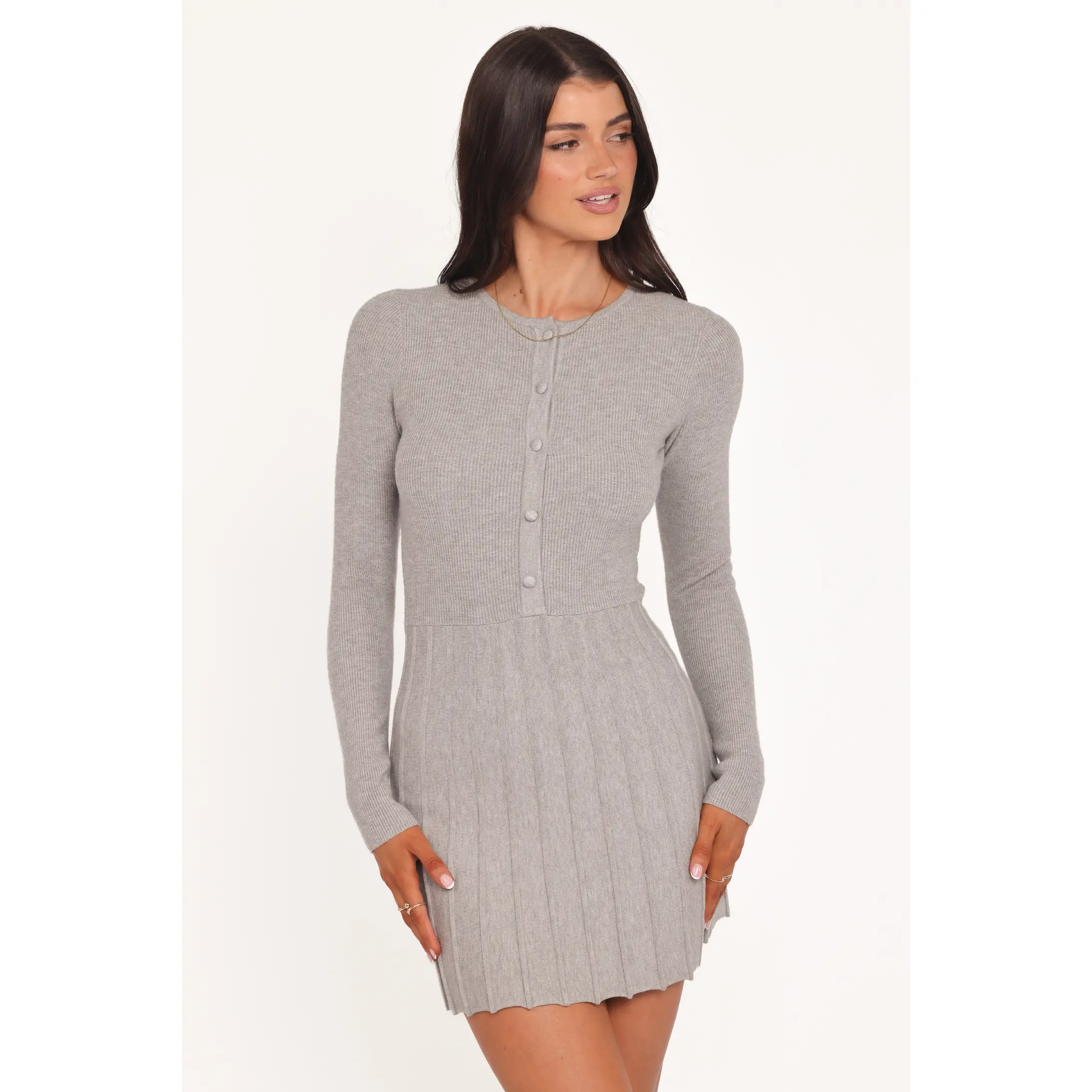 Darlina Long Sleeve Mini Dress - Heather Grey - TikTok Shop