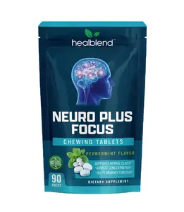 Healblend Neuro Plus Focus Chewing Tablet - Peppermint Flavor - Nootropic Energy Tablet with Caffeine, L-Theanine, Rhodiola - Supports Memory, Mental Clarity & Concentration - 90 Pieces