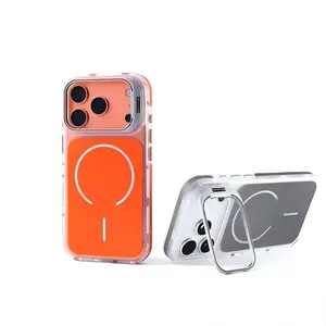 JIACC Bracket Anti Drop Border MagSafe Phone Case For iPhone 17 16 15 14 13 12 Pro Max Plus Air 16E, Wireless Charging Prokect Cover Casing, Luxury Matte Shockproof Magnetic Bumper Case, Luxury IMD Backside Magnetic Acrylic Hard Clear