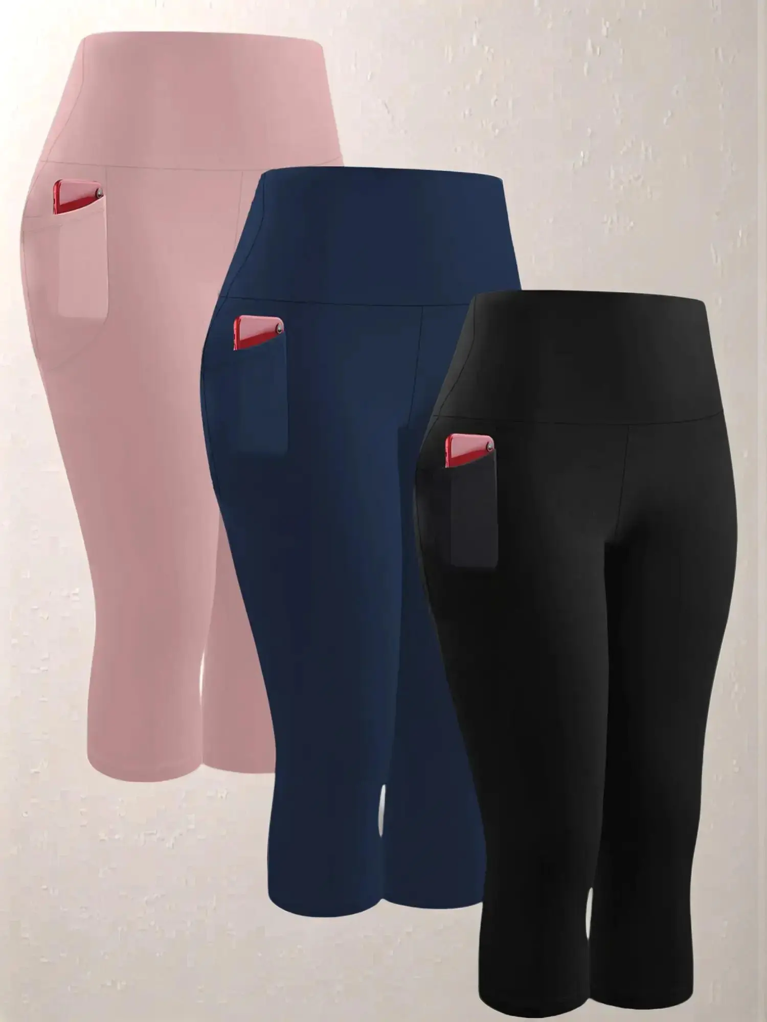 3 Pack Women's 5'' High-Waisted Capri Pants, capri leggings, Athletic Workout Leggings, Side Pocket Leggings, Super Soft Tummy Control, Pocket Design, Ideal for Workout & Yoga, Fitness Pants, Summer Activewear
