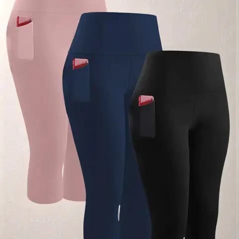 3 Pack Women's 5'' Sport High-Waisted Capri Pants, capri leggings, Athletic Workout Leggings, Side Pocket Leggings, Super Soft Tummy Control, Pocket Design, Ideal for Workout & Yoga, Fitness Pants, Summer, Capri Training Leggings, Workout Legging Capris