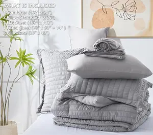 Light Grey Seersucker Comforter Set with Sheets - 7-Piece All Season Bedding Set