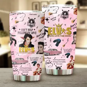 Elvis Presley Pink Collage 20oz Tumbler, Retro King of Rock Travel Mug, Elvis Fan Gift Cup