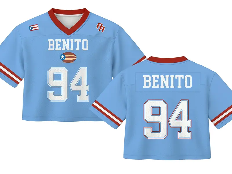 Benito Crop Top Mesh Football Jersey, Puerto Rico Flag Crop Top Football Jersey Shirt, Gift for Unisex