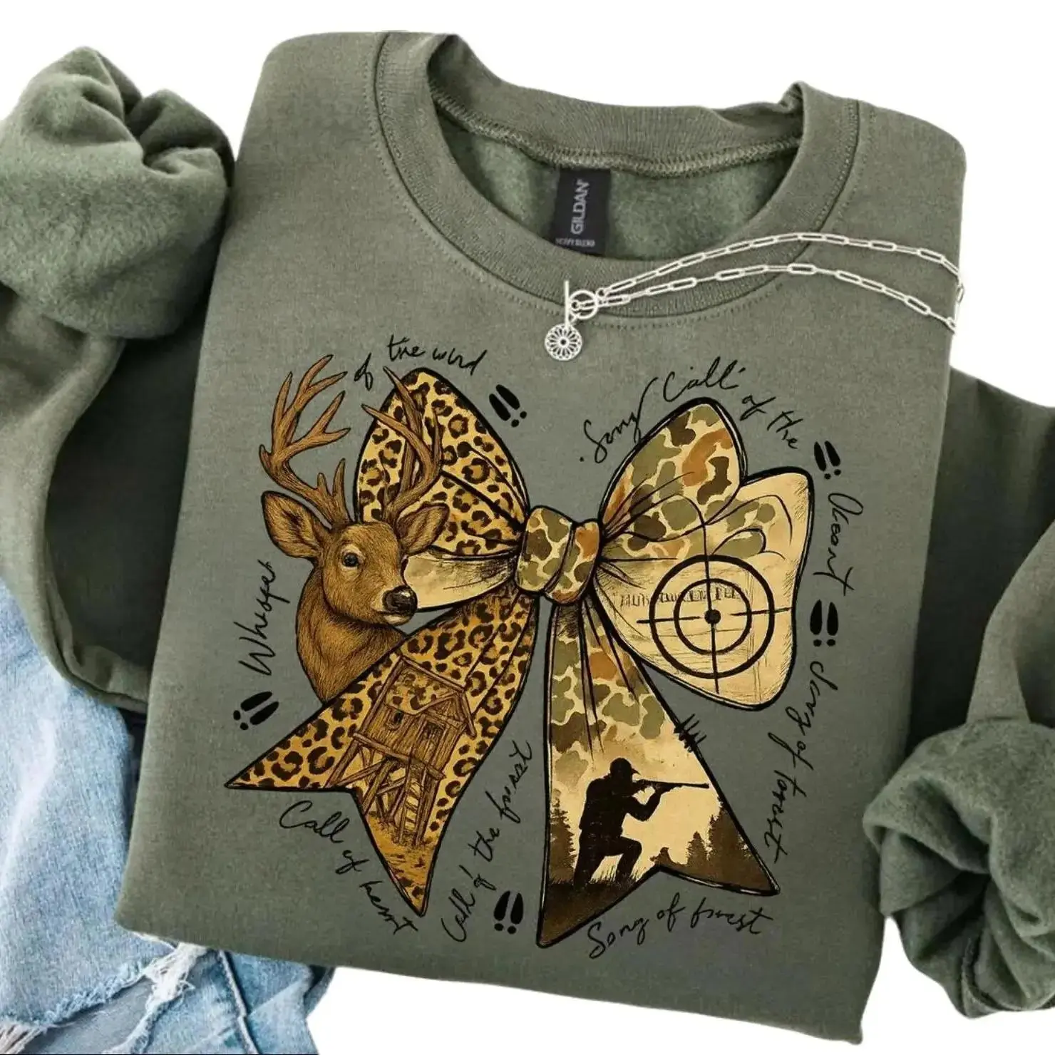 Deer Hunting Sweatshirt, Leopard Bow Buck Crewneck for Women, Call of the Wild Nature Shirt, Country Hunting Gift, Whitetail Deer Top
