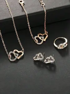 Double Heart Earrings - Rose Gold
