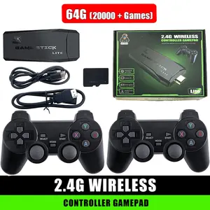 Upgrade Wireless Retro Game Console Stick, Retro Video Game Console Stick Built in 20000+ Games with 15 Emulators, 4K HDMI Output with 2 2.4G Wireless Controllers 64GB