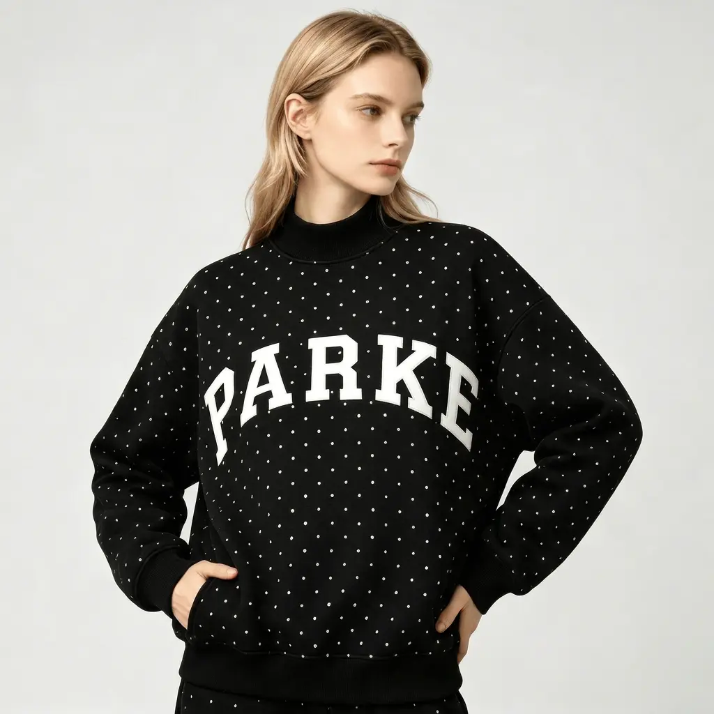 PARKE Women’s Embroidered Crew Neck Sweatshirt, Loose Fit Long Sleeve Pullover Top, Casual Warm Workout Sweatshirt for Daily Wear