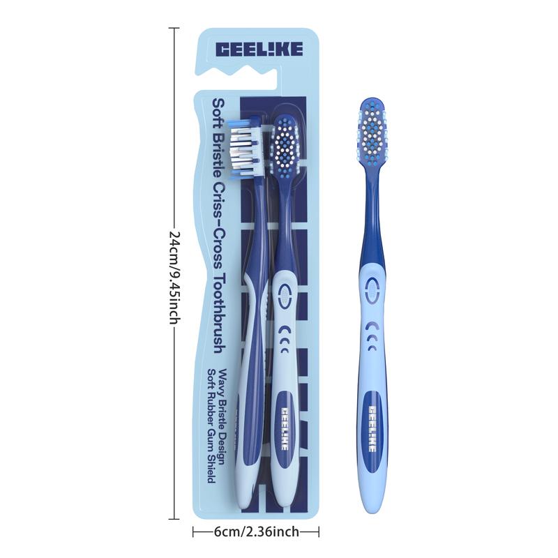 CEELIKE Soft Bristle Criss-Cross Toothbrush 2-Pack - 4-in-1 Oral Care, Effective Deep Cleaning & Gentle Gum Care