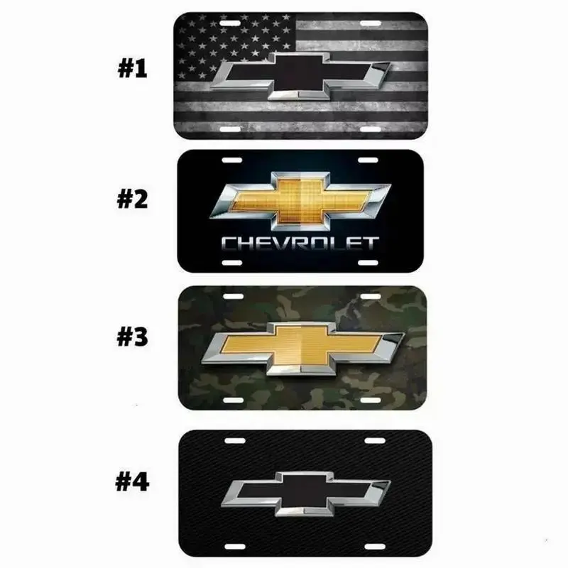Chevy Bowtie Logo License Plate Collection – American Flag, Classic, Camo, Carbon Black 12x6 Aluminum Vanity Car Tags for Car Truck Décor