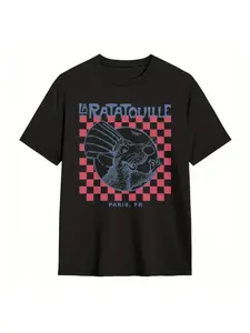 New "Ratatouille" pattern T-shirt for daily casual and themed activities, wearing neutral short sleeved shirts