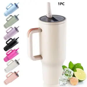40oz Hydration Tumbler with Handle & Straw & Lid, Double Wall Vacuum Reusable Stainless Steel Insulated Water Bottle, Travel Mug Cup, Drinkware, Insulated Flask, Travel Mugs Insulated For Hot And Cold, Thermo Tumbler
