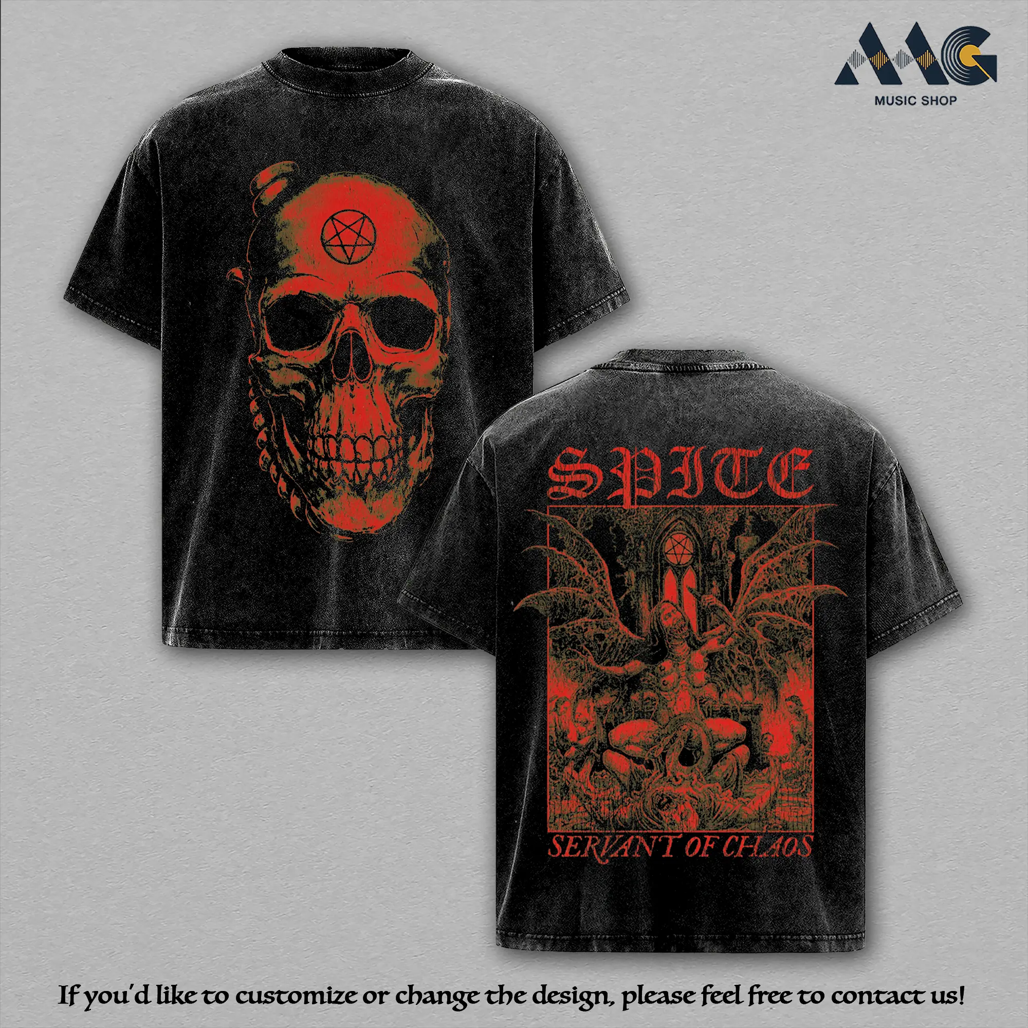 Spite Servant Of Chaos Demon Angel Crimson Skull Oversized Graphic Tee Men Vintage Washed Clothes, Heavyweight Cotton Unisex Shirt Good Graphic Tees, Occult Satanic Metal Music Merch, Trendy T-shirt Top Men's and Women's Clothing