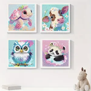 4 Packs 6X6 Inch Cute Animals DIY Diamond Arts Mosaic Kits for Adults Beginner, 5D Full Round Drill Gem Cartoon Diamond Art Kits for Home Wall Decor Kids Present