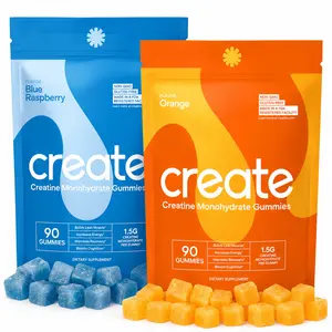 Create Creatine Monohydrate Gummies Supplement for Men & Women - 90ct (3-Pack: Blue Raspberry, Orange) Healthcare Muscle Fitness Dietary Energy Antioxidants Probiotics