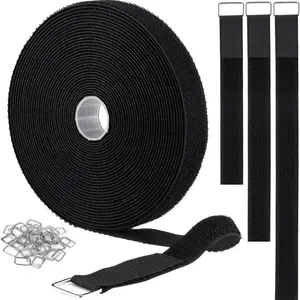 Nylon Hook & Loop Tape with 25pcs Metal Buckle, Reusable Self Adhesive Cable Tie, Multifunctional Cable Organizer for Home Office Outdoor Wire