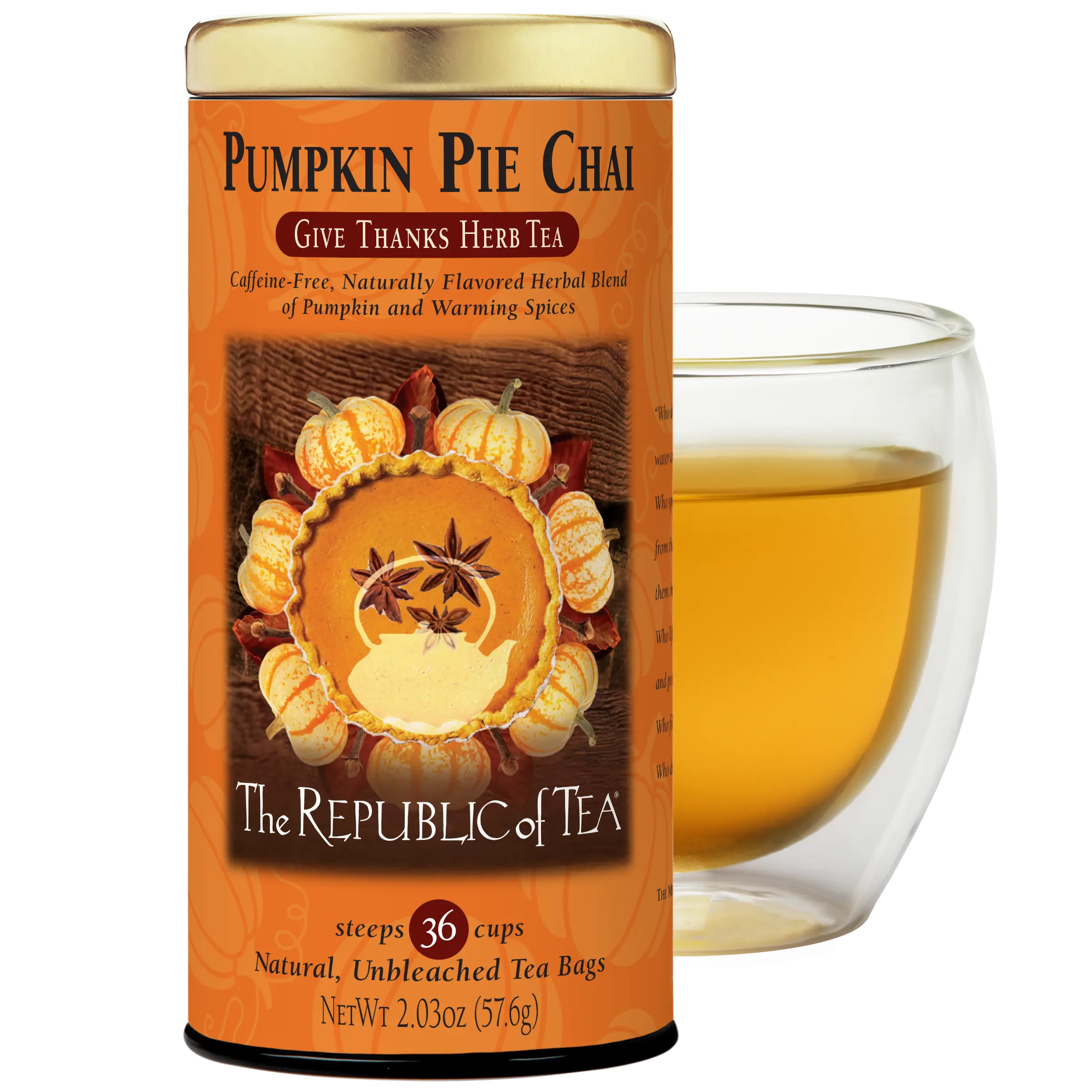 The Republic of Tea – Pumpkin Pie Chai Herbal Tea Tin, 36 Naturally Caffeine-Free Tea Bags