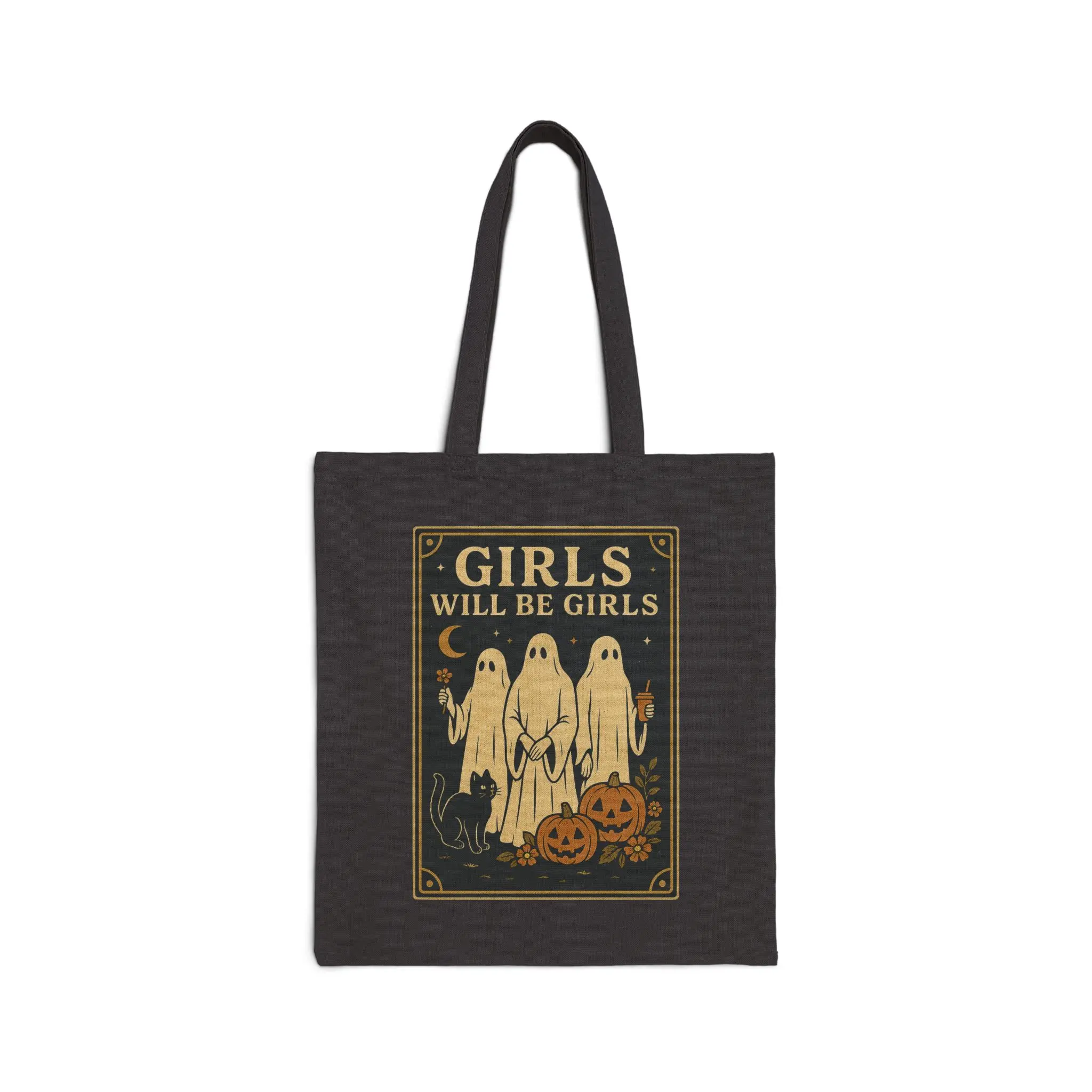 Girls Will Be Girls Ghost Halloween Tote Bag, Vintage Ghost Purse, Witchy Gothic Bag Feminist Witch Halloween Gift, Salem Aesthetic Tote Bag