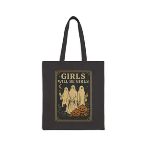 Girls Will Be Girls Ghost Halloween Tote Bag, Vintage Ghost Purse, Witchy Gothic Bag Feminist Witch Halloween Gift, Salem Aesthetic Tote Bag