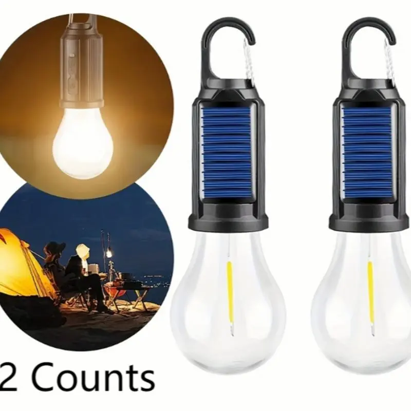 Solar Powered LED Light Bulb, 2 Counts Type-C Rechargeable Camping Tent Light, Outdoor Emergency Light, Led Outdoor Waterproof, Portable Light Bulb for Outdoor Camping, Led Bulbs