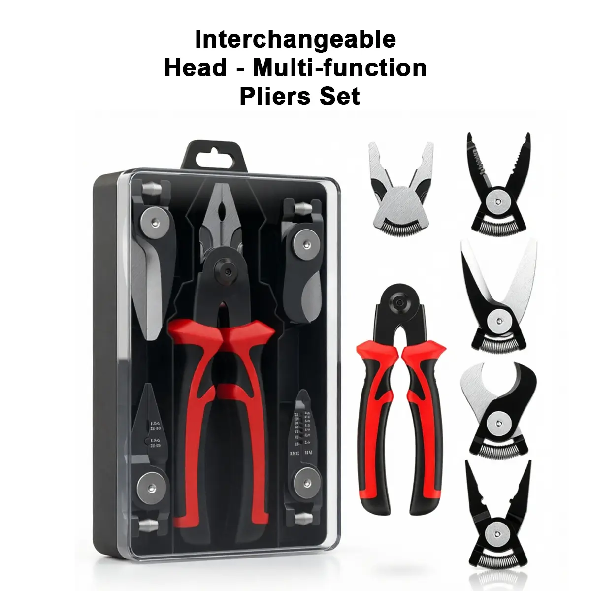 Pro 5-in-1 Plier Set with Interchangeable Heads – The Ultimate Electrician Tool Kit: Wire Stripper, Crimper, Cable Cutter, Scissors, Linesman Plier. 8-Inch Grip with Storage Case for Easy Organization