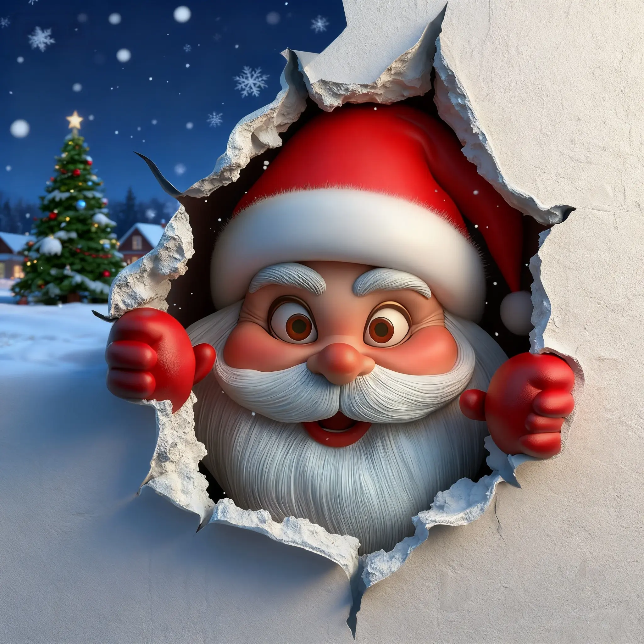Creative Christmas Santa Wall Sticker, Broken Wall Cartoon Decoration, Living Room Background Wall Decal, Festive Home Decor, Decorative Wall Sticker