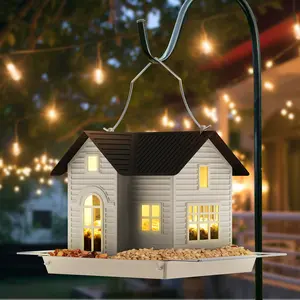 [Mother's Day Gift]MrCrafts Solar Bird Feeder -  7.4in × 6.69in × 6.37in, Waterproof Hanging Metal Bird Feeder with Solar Panel, Outdoor Solar Lantern, Patio Decor for Outside, Unique Gifts