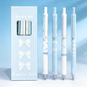 4-Pack Cute Bow Gel Pens, Perfect for School, College Student Pen, Diary Lovers, and Stationery Enthusiasts, Blue and Colors