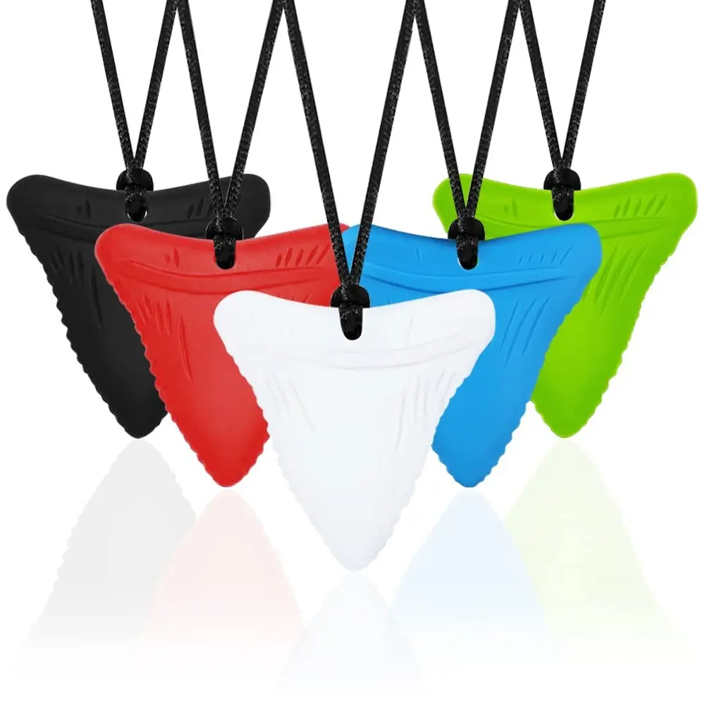 BY-FAN22 5 PCS Sensory Chew - Chewy Necklaces for Sensory Kids and Adults, Shark Tooth Necklace, Nail Biting Treatment for Boys Girls Adults