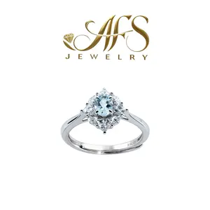 Aquamarine Birthstone Rings Women 925 Sterling Silver Open Bands Marquise Engagement Ring Halo Promise Rings for Her Anniversary Wedding Jewerly