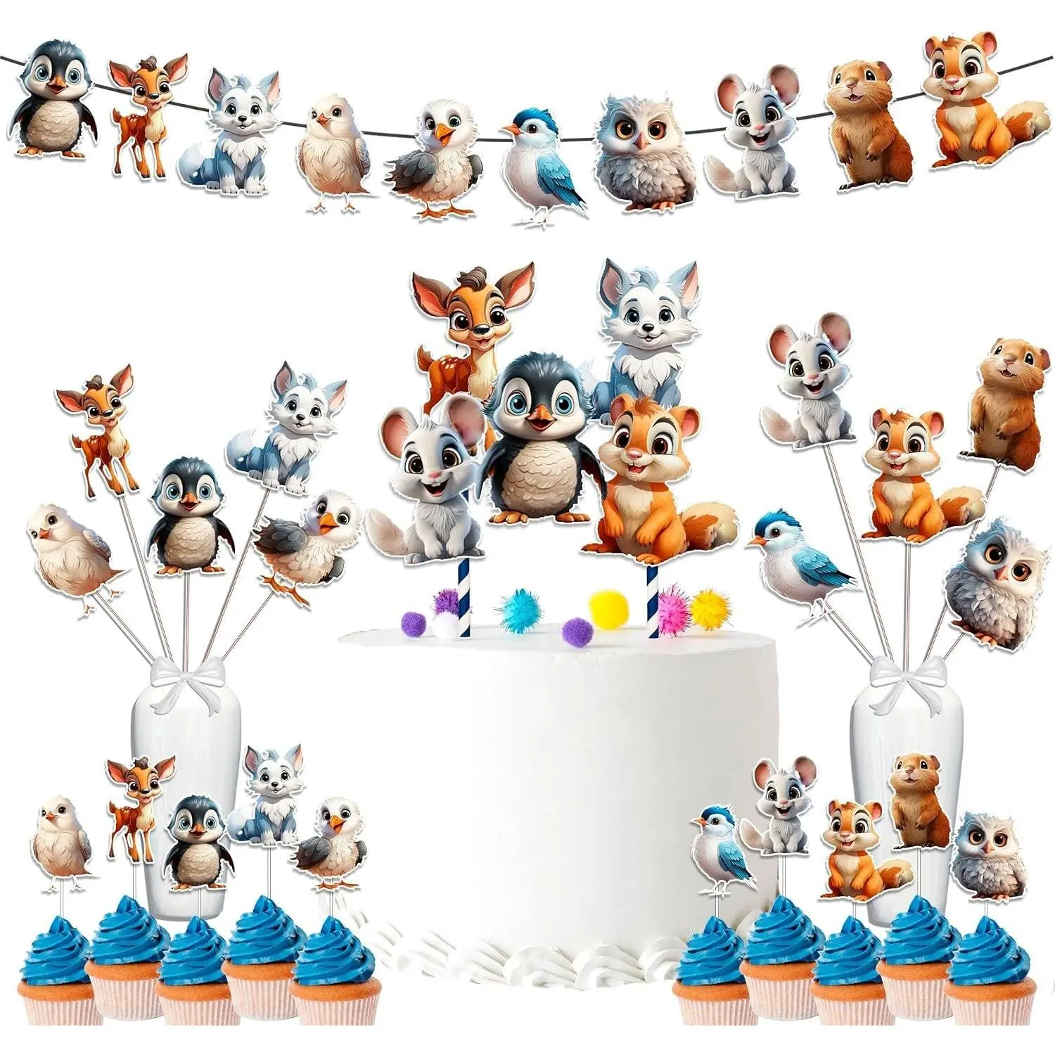 Arctic Wonders Baby Shower & Birthday Party Decor Set - Cute Cake Topper, Cupcake Toppers, Centerpieces & Banner