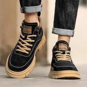 LISM Men's High-Top Ankle Boots - Upper & Rubber Sole Work Boots with Lace-Up Closure, Chunky Traction Tread - Brown/Black/Copper - Winter & Autumn Boots for Construction,, Casual, Formal Events - All-Terrain Shoes - Retro British Style with Cushioned Ins