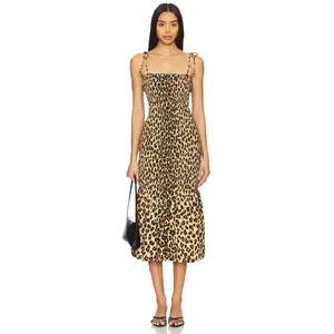 SIMONMILLER Canto Smocked Poplin Dress in Leopard